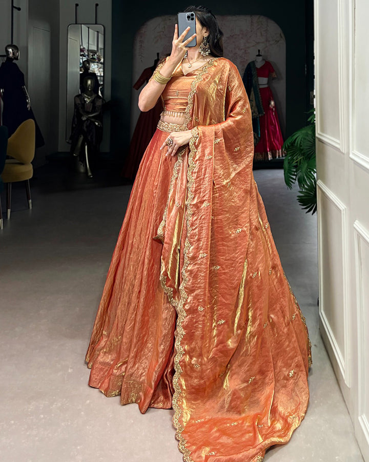 Rust Orange Color Fendi Pastel Lehenga Choli