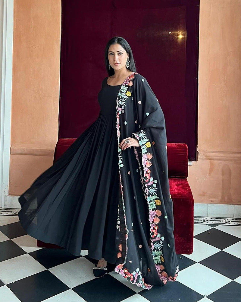 Isha Sharma in Georgette Black Colour Backless Anarkali Three Piece Suit