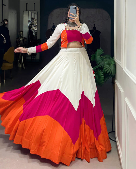 Vibrant Orange, Pink & White Navratri Lehenga Choli