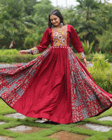 Maroon Color Rayon Gamthi Work Navratri Gown