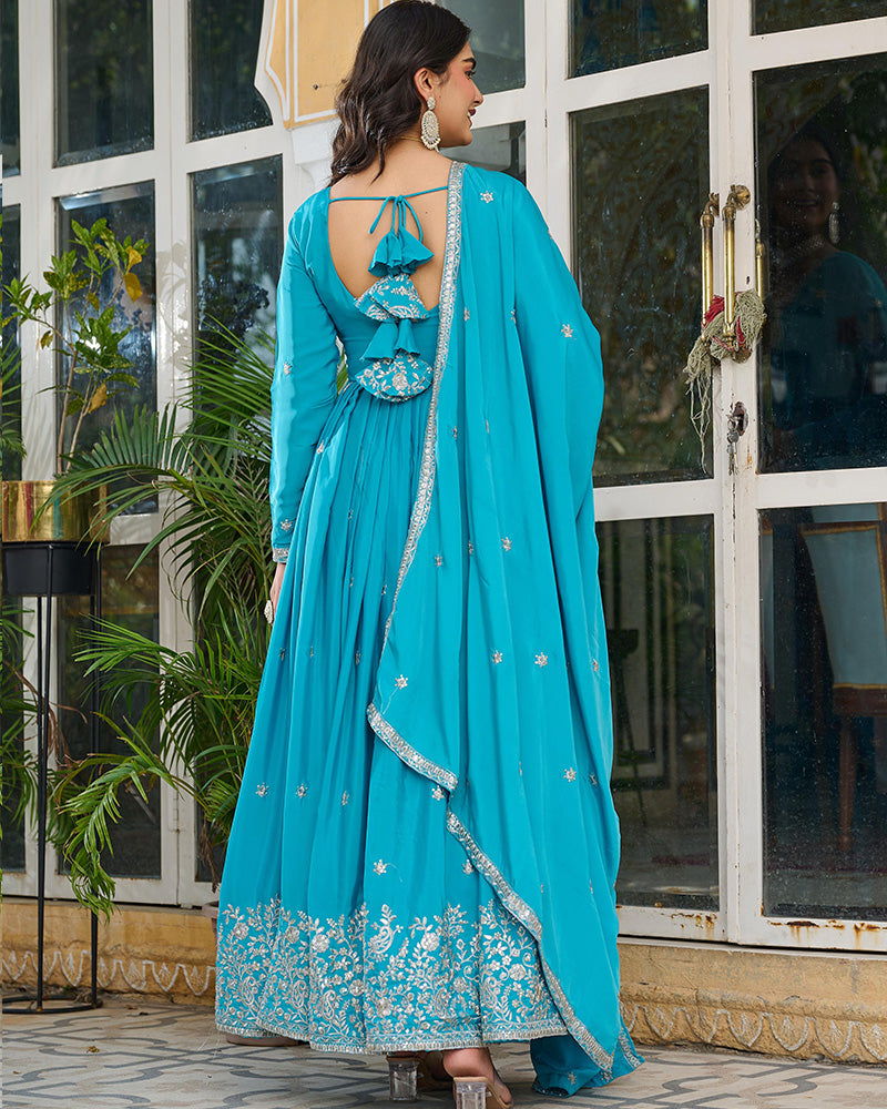 Sky Blue Color American Silk Thred with Sequnce work Gown