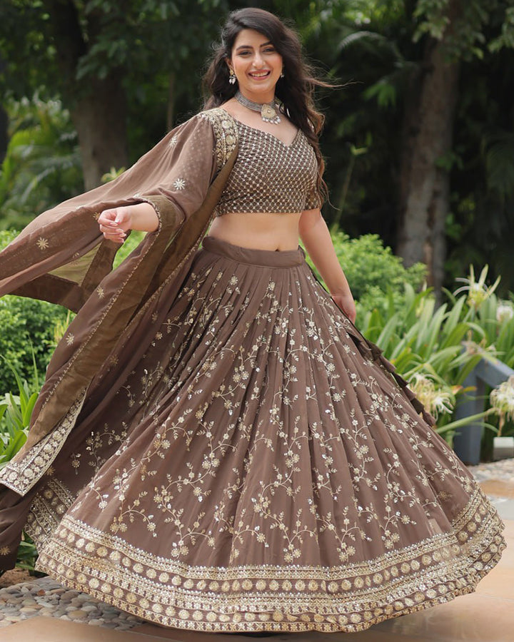 Brown Color Designing Blooming Lehenga Choli