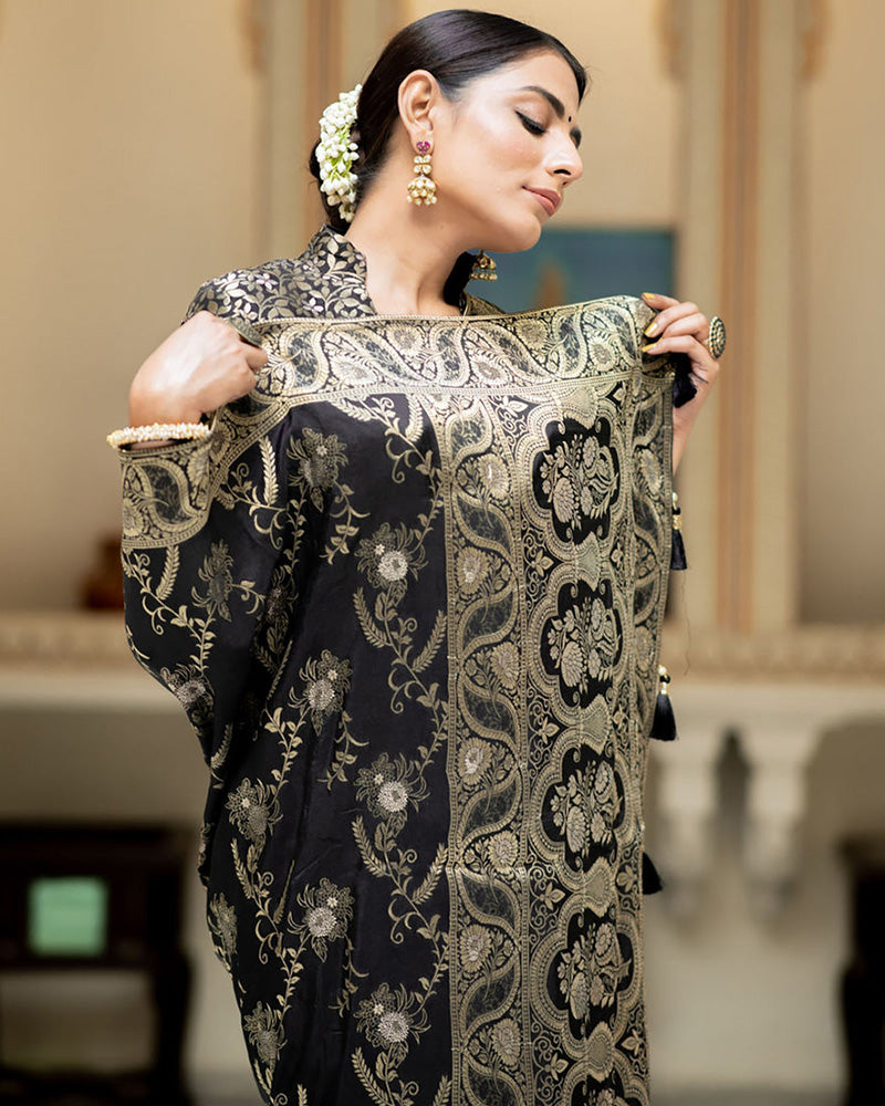 Black Color Banarasi Jacquard Zari Weaving Saree