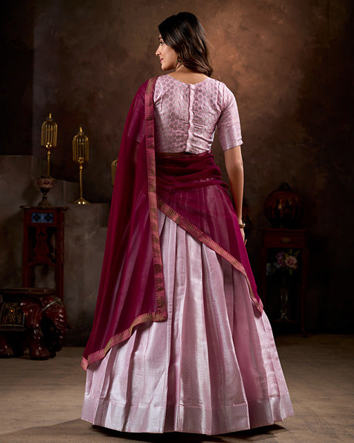 Light Pink Color Jacquard Silk Half Saree