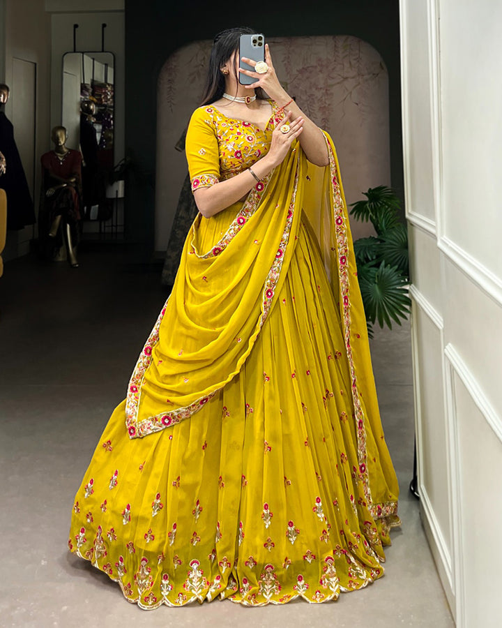 Yellow Color Georgette Embroidered Lehenga Choli