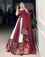 White And Maroon Color Rayon Navratri Lehenga Choli