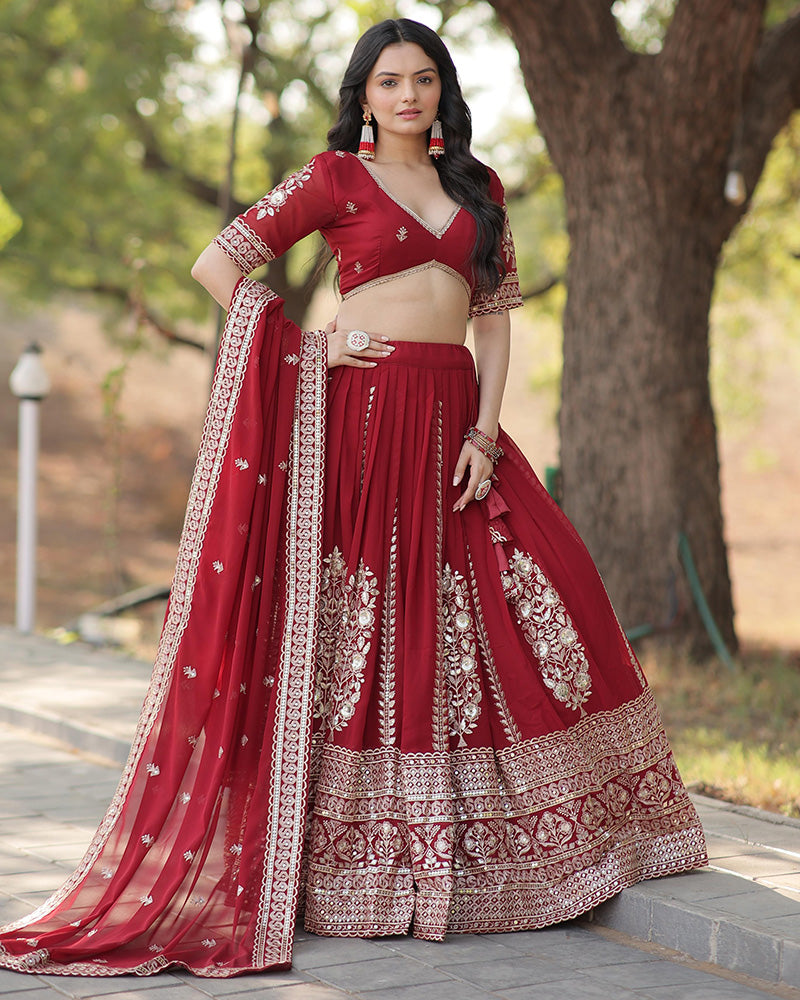 Red Color Designing Blooming Lehenga Choli