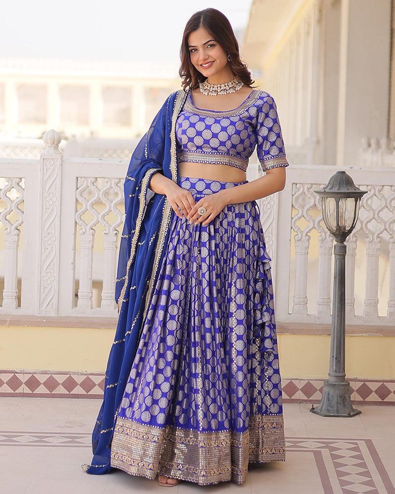 Blue Color Pure Viscose Jacquard Lehenga Choli