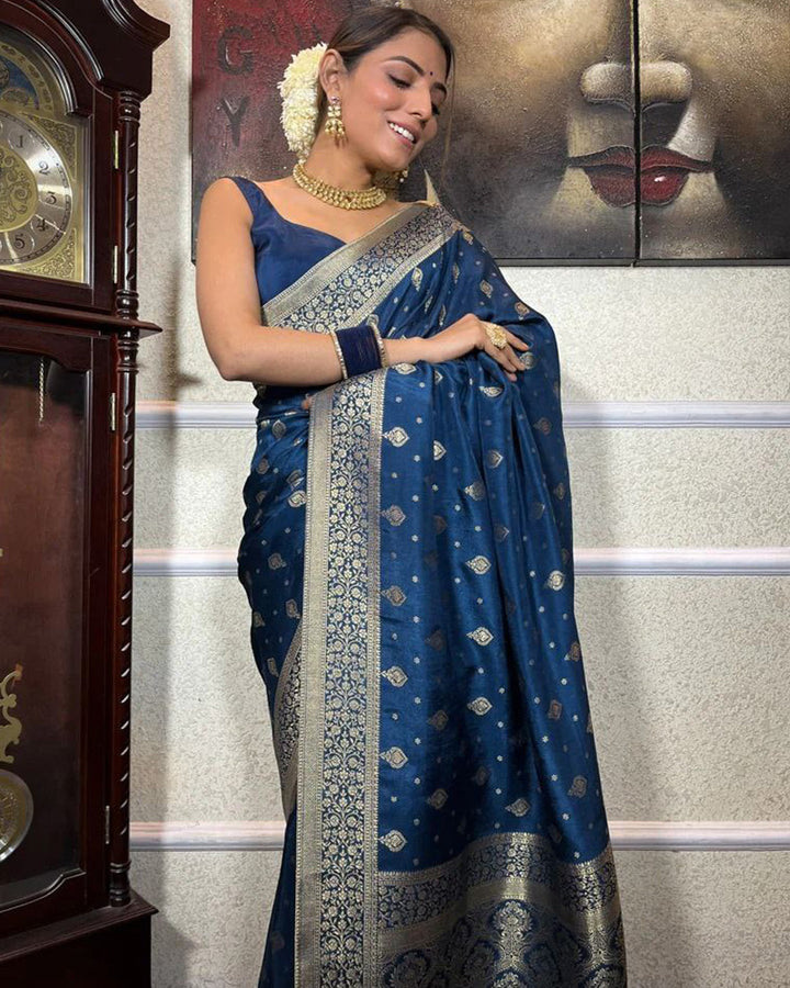 Royal Blue Color Small Butti Design Banarasi Soft Silk Saree