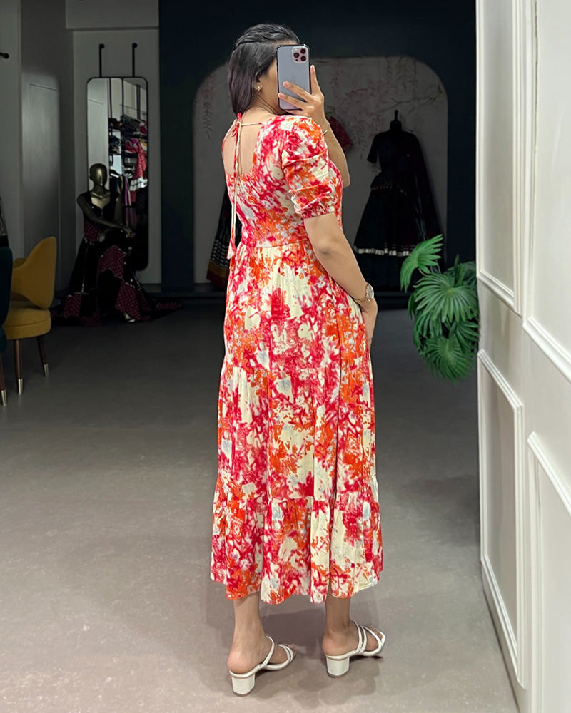 4 Color Printed And Foil Work Rayon Tunic