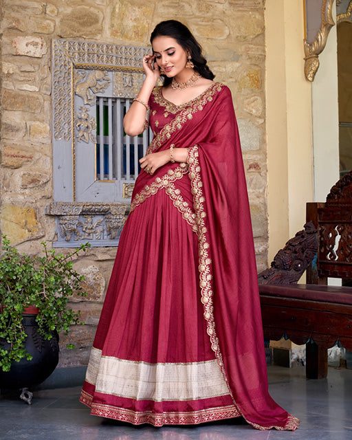 Maroon Color Vichitra Silk Sequins Half Saree