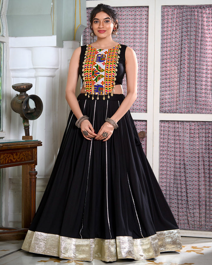 Black Color Rayon Navratri Cowrie Touch Up Lehenga Choli