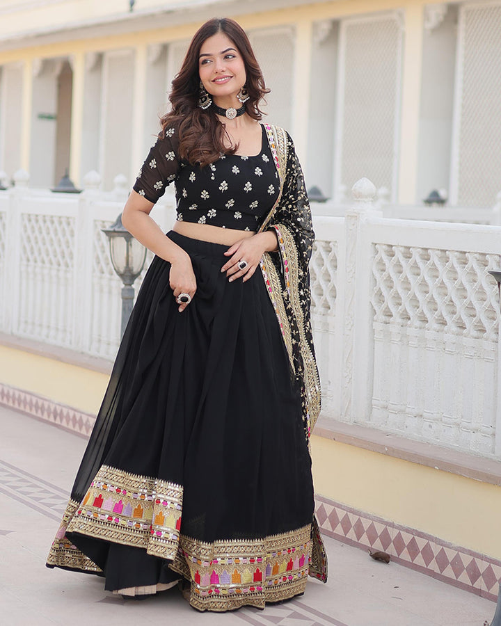 Black Color Georgette Sequence Embroidered Lehenga Choli