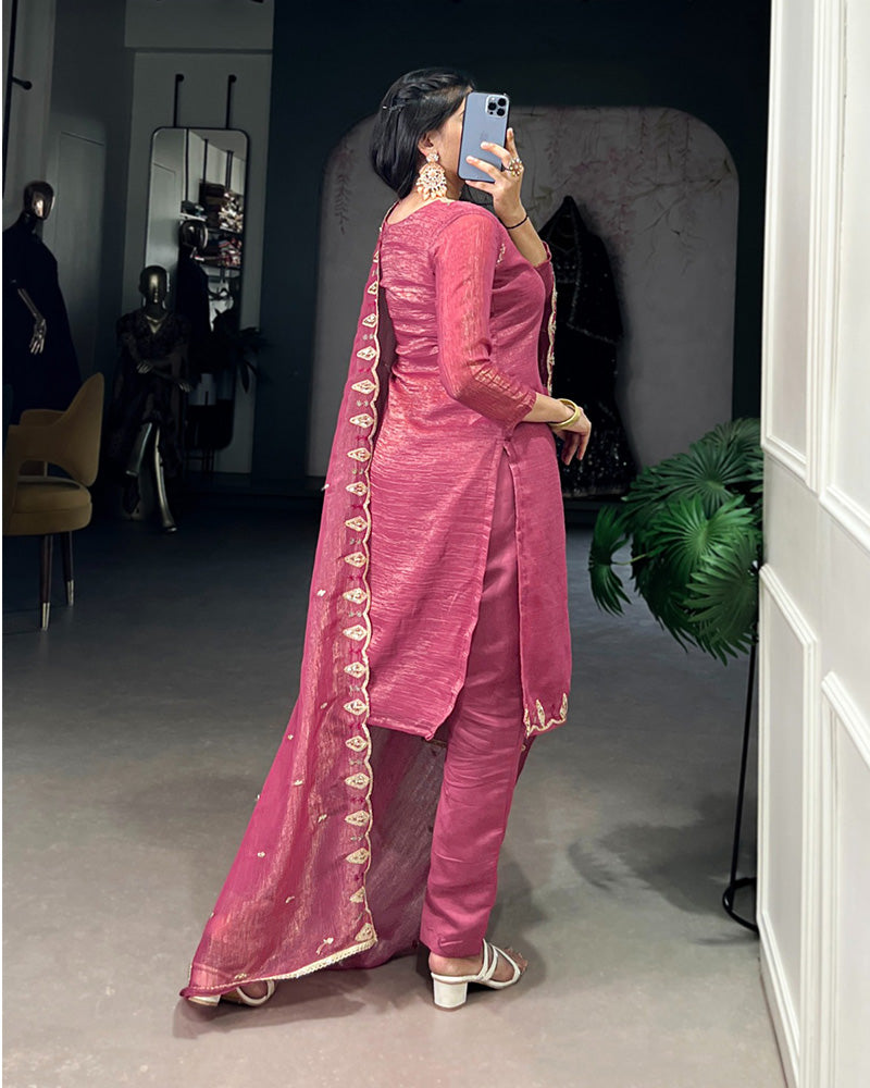 Pink Color Silver Glory Three Piece Kurti Suit