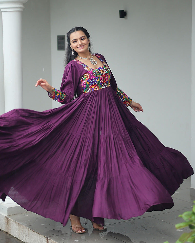 Wine Color Rayon Navratri Gown