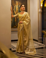 Golden Color Weightless Tissue Shimmer Saree