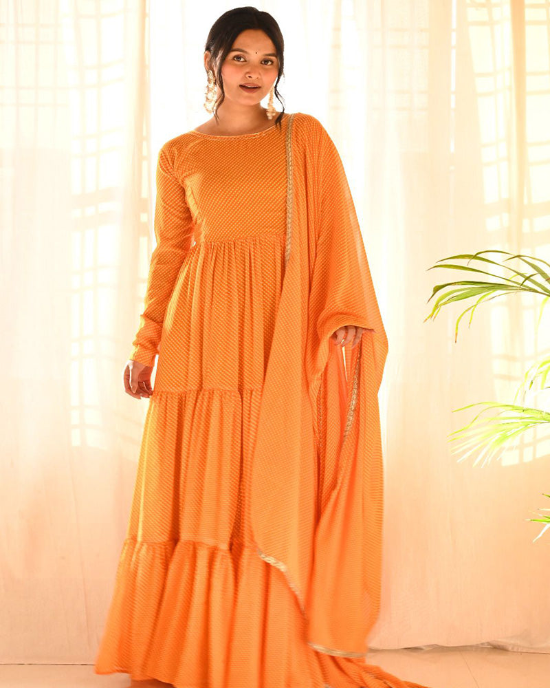 Beautiful Four Color Three Layer Georgette Printed Gown