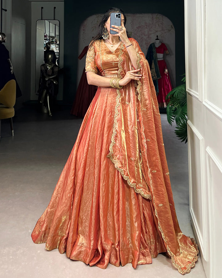 Rust Orange Color Fendi Pastel Lehenga Choli
