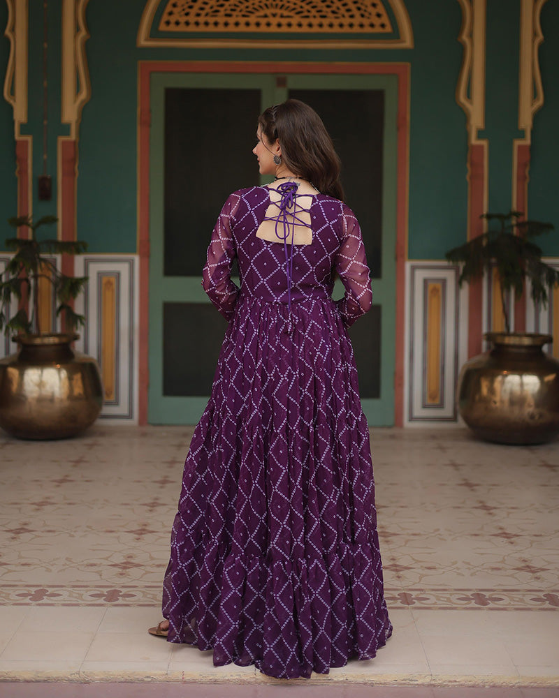 Dark Purple Color Georgette Bandhej Print Navratri Gown