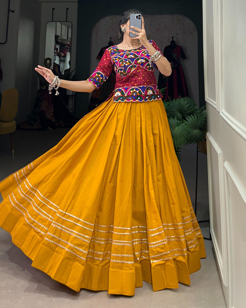 Mustard Color Cotton Navratri Lehenga Choli