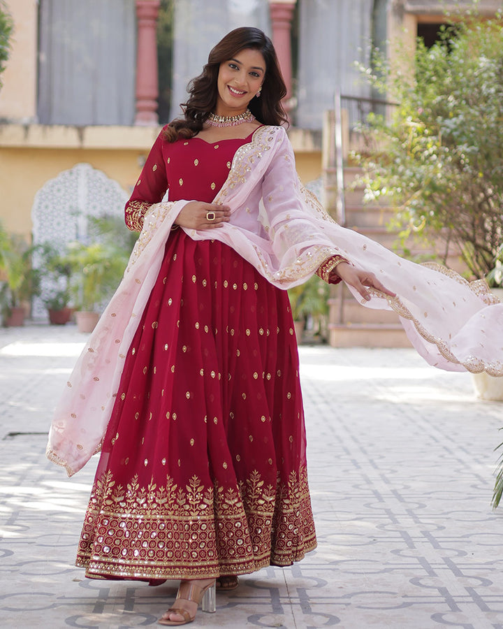 Royal Rani Color Faux Blooming Zari Embroidered Work Gown