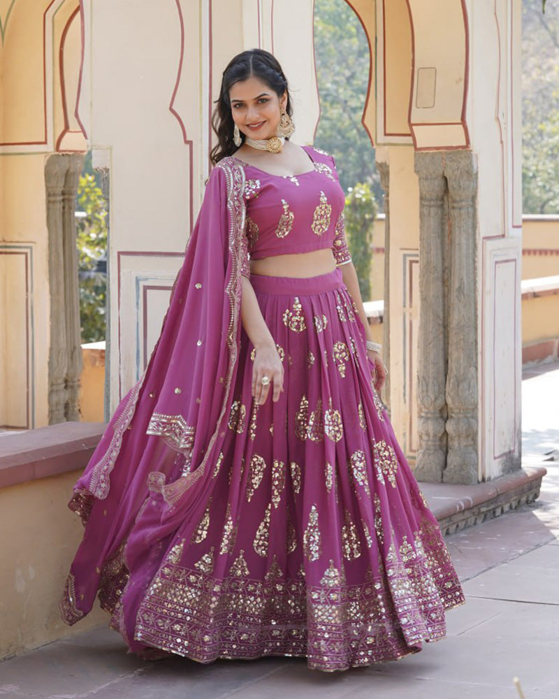 Onion Color Georgette Sequence Embroidery Lehenga Choli