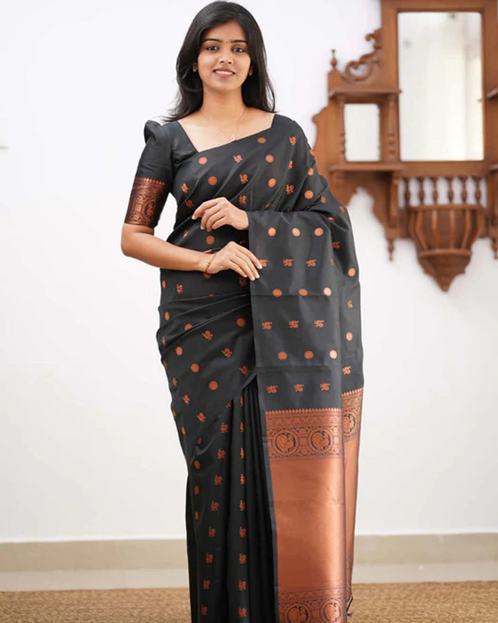 Black Color Banarasi Jacquard Soft Silk Saree