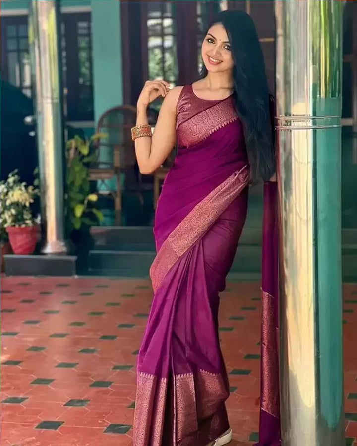 Wine Color Banarasi Soft Silk Saree