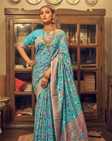 Heavy designer Sky Blue Colour Banarsi Soft Silk Saree