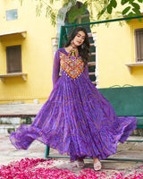 Festive Purple Ethnic Gown With Colorful Mirror Work
