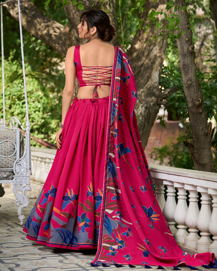 Rani Pink Color Polyester Viscose Chanderi Lehenga Choli