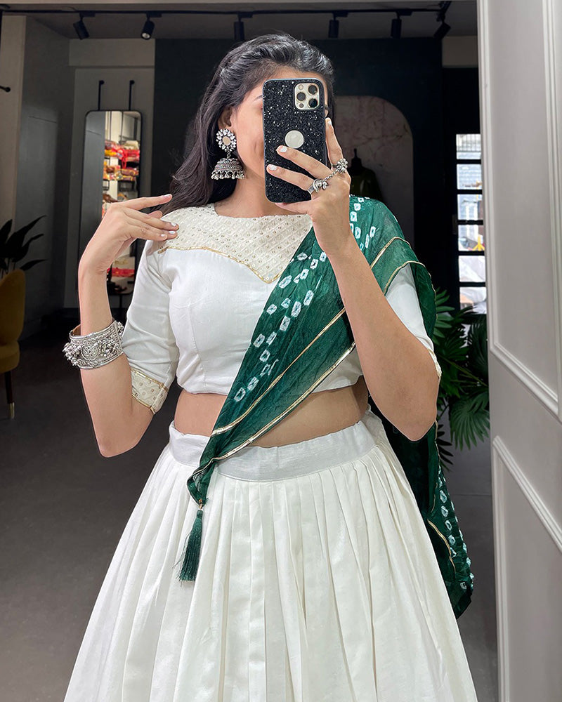 White Color Cotton Printed Navratri Lehenga Choli