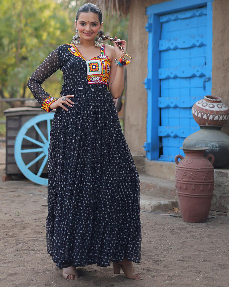 Black Color Georgette Full Flair Navratri Gown