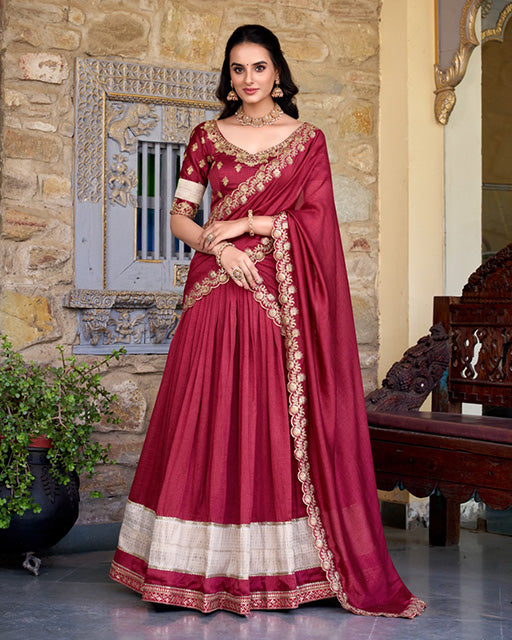 Maroon Color Vichitra Silk Sequins Half Saree