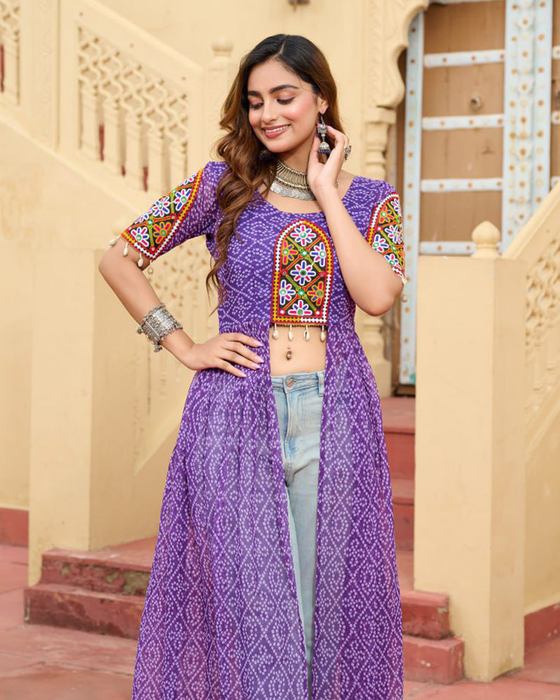Purple Color Georgette Bandhani Print Navratri Kurti