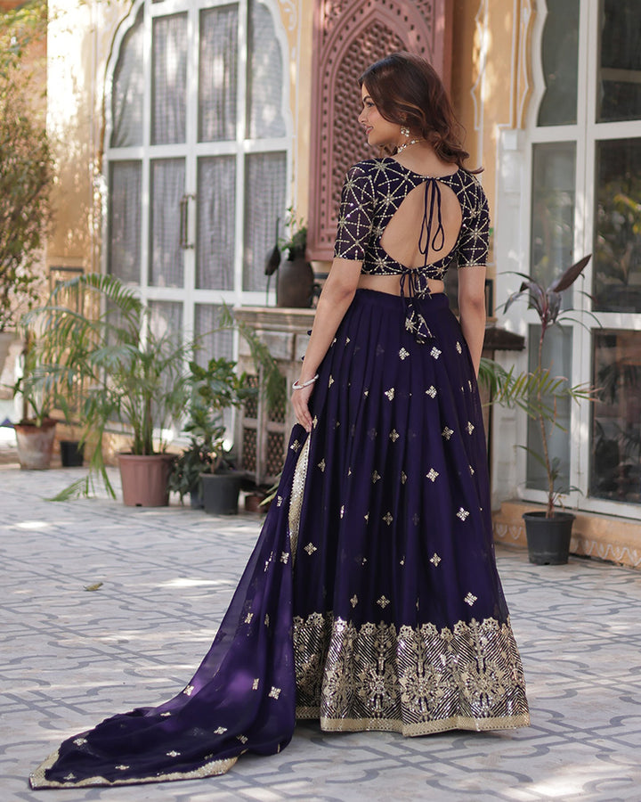 Dark Purple Color Rangoli Silk Embroidered Lehenga Choli