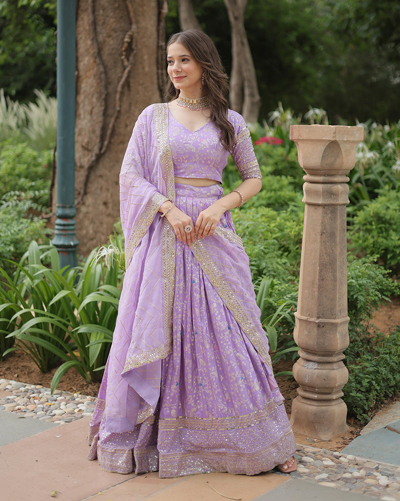 Lavender Color Pure Viscose Jacquard Lehenga Choli