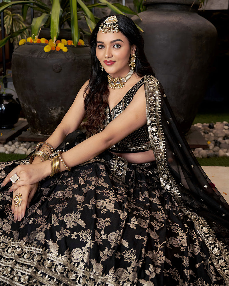 Black Color Dola Silk Jacquard Lehenga Choli