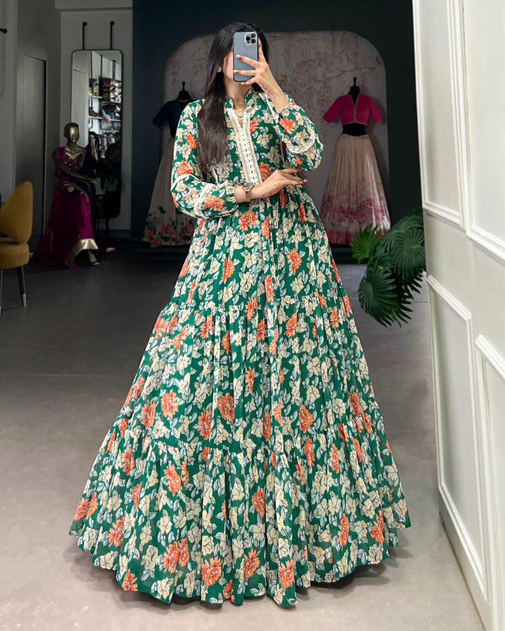 Beautiful Green Color Georgette Printed Gown