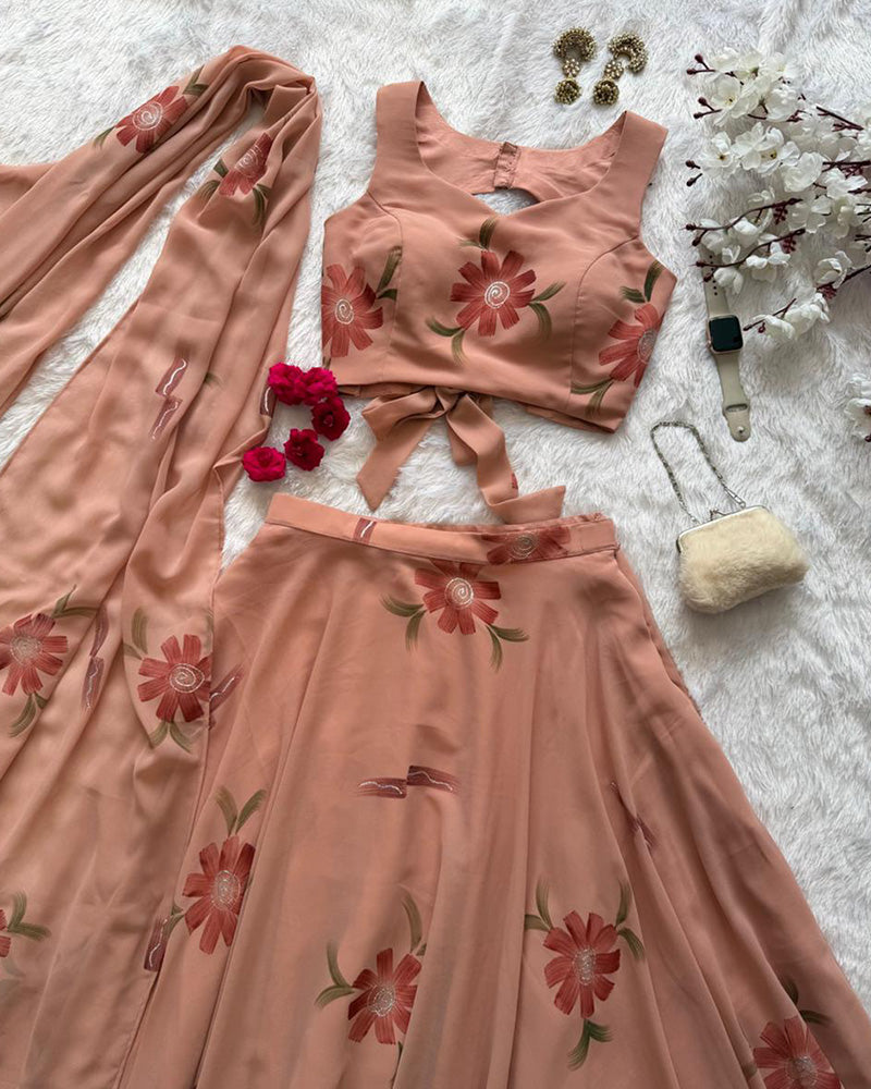 Dusty Rose Color Pure georgette Floral Printed Lehenga Choli