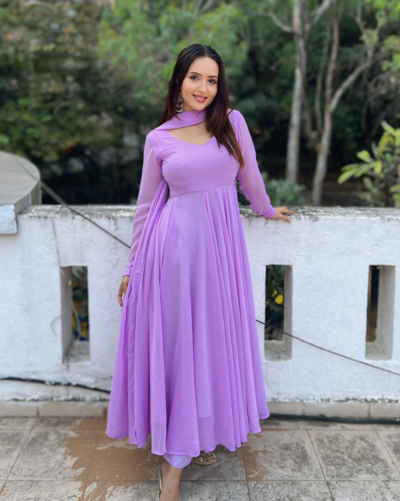 Lavender Color Georgette Three Piece Anarkali Suit