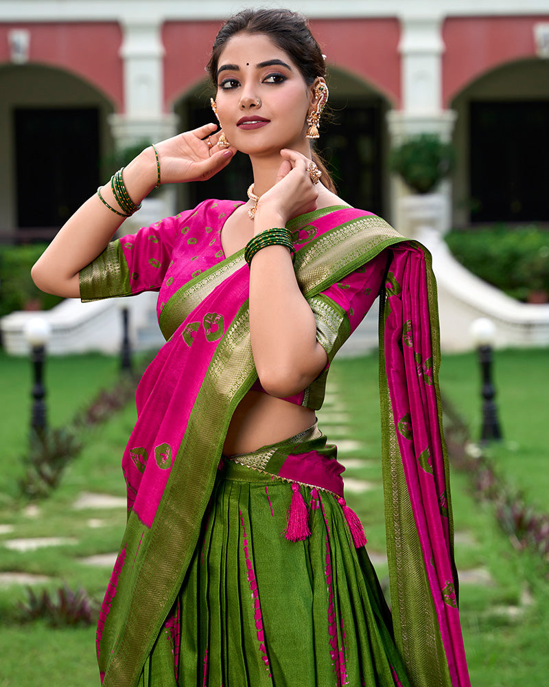 Pink Color Dola Silk Shibori Print Half Saree