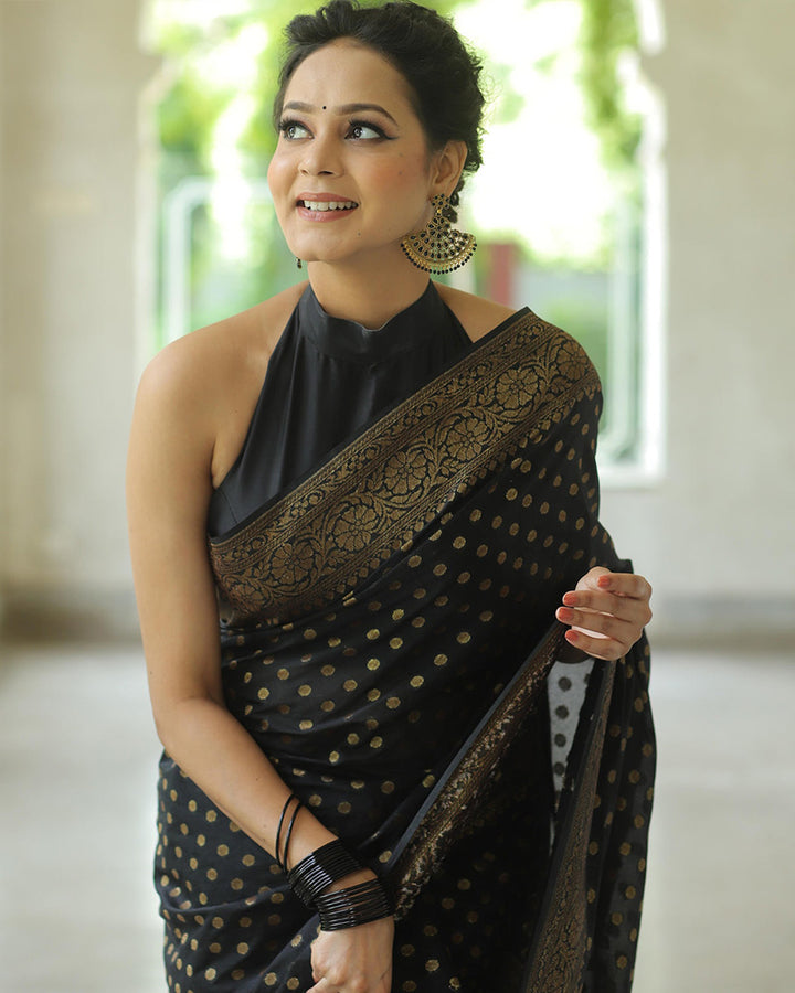 Black Color Banarasi Jacquard Soft Silk Saree