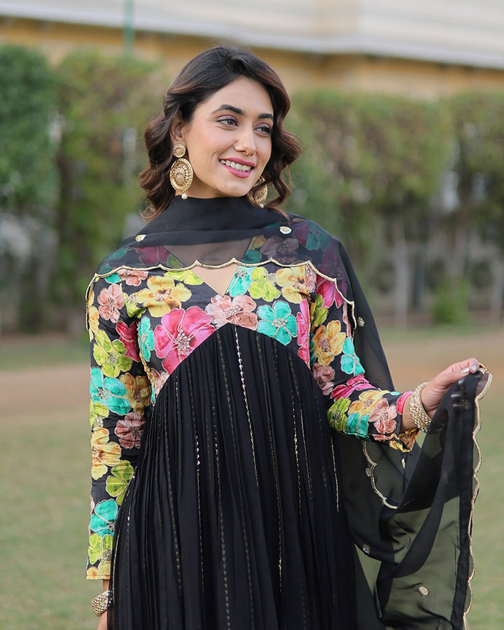 Designer Black Color Alia Cut Anarkali With Dupatta