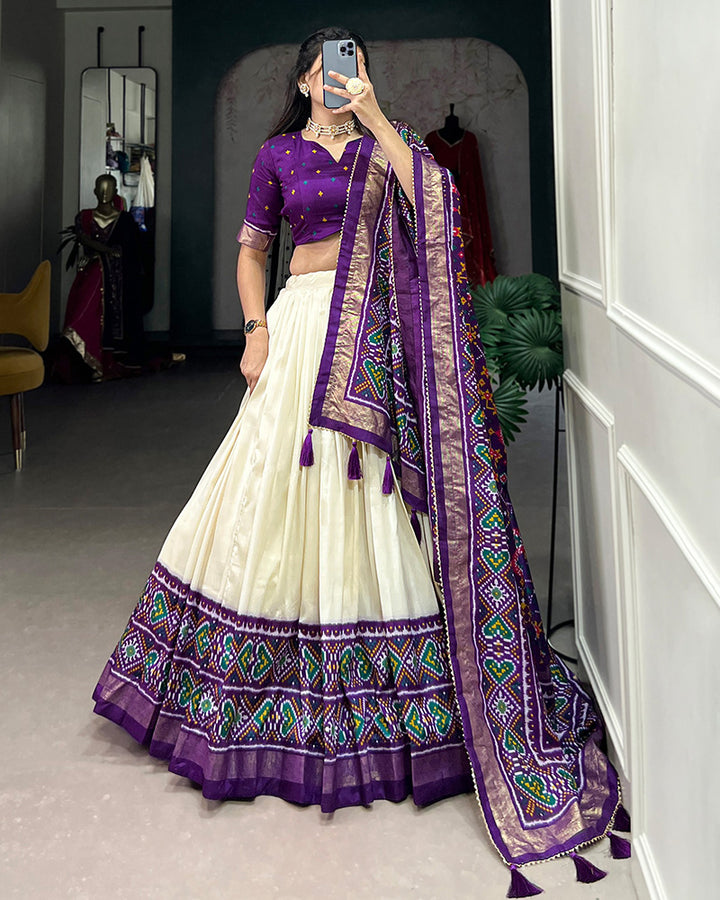 Purple Color Tussar Silk Patola Printed Lehenga Choli