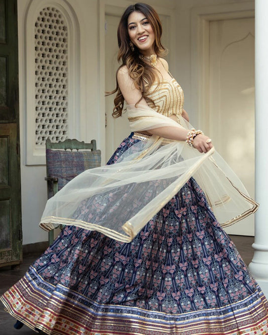 Blue Color Digital Print Art Silk Lehenga Choli