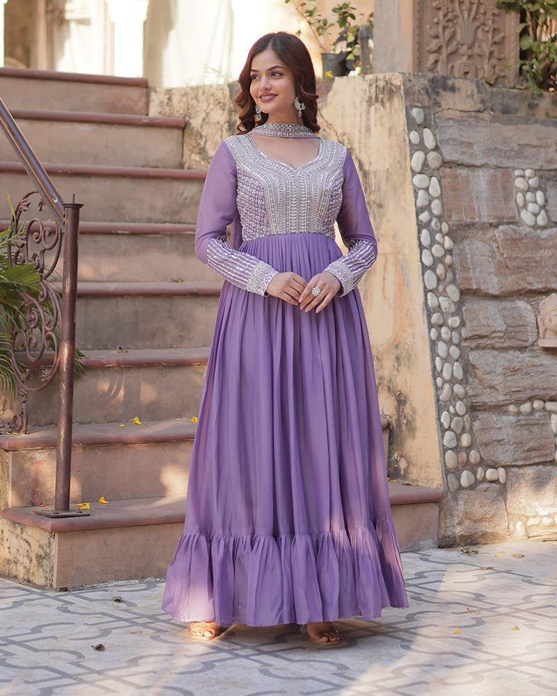 Lavender Color Star Georgette Embroidered Gown