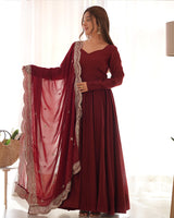Beautiful Maroon Color Pure Chanderi Silk Three Piece Anarkali Suit