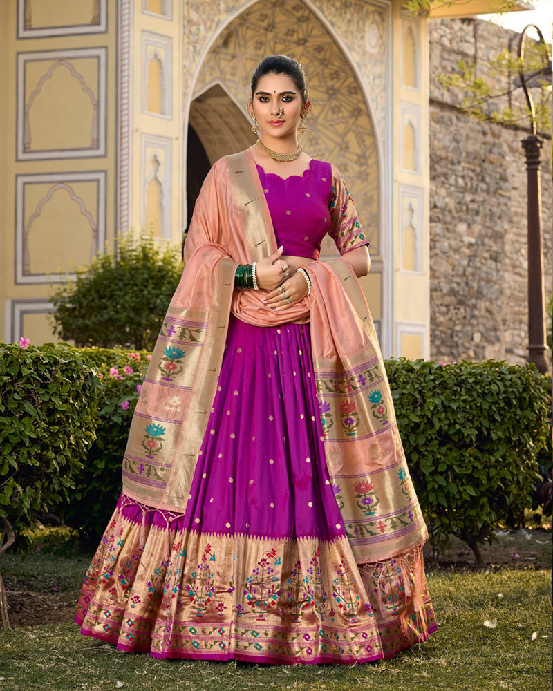 Designer Purple Color Jacquard Paithani silk Half Saree