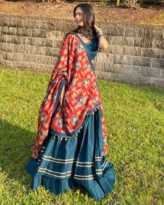 Janvi Joshi In Firozi Color Cotton Plain Navratri Lehenga Choli